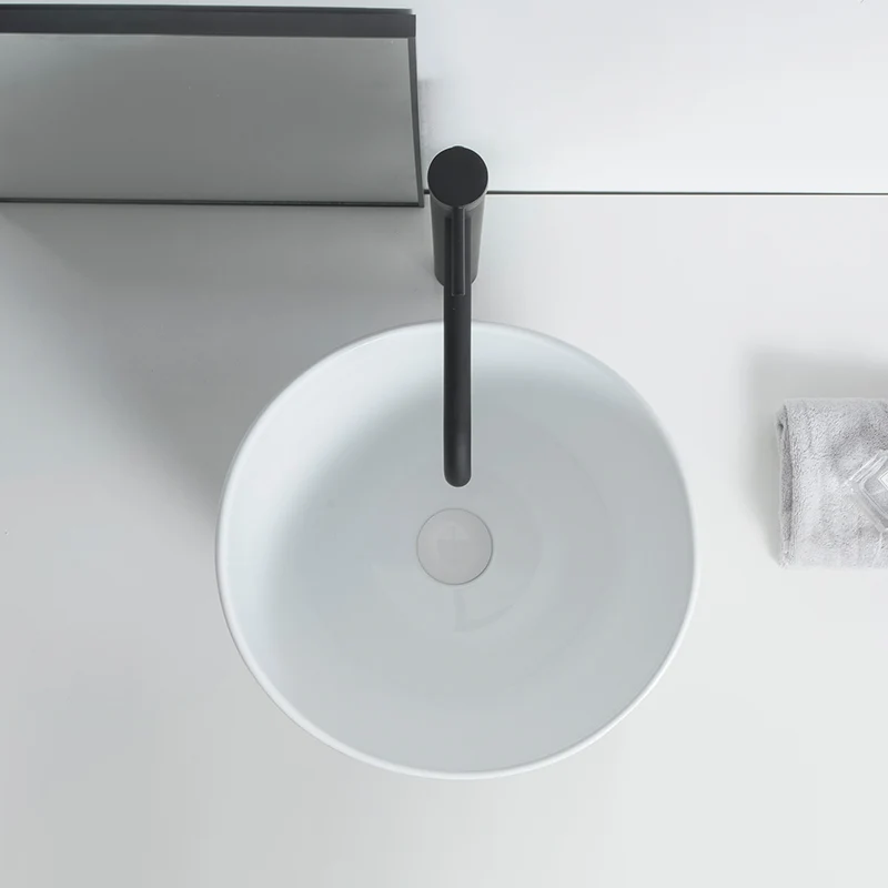 Actueel Vessel Sink Round Porcelain Pop-Up Drain Vessel Bathroom Sink