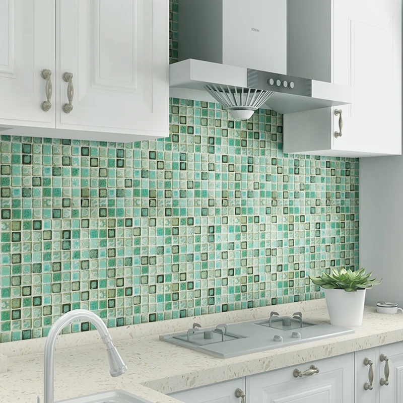 Appelgroen Mosaic Tile Wallpaper Panels Stick On Bohemian Kitchen Backsplash Wall Art Green