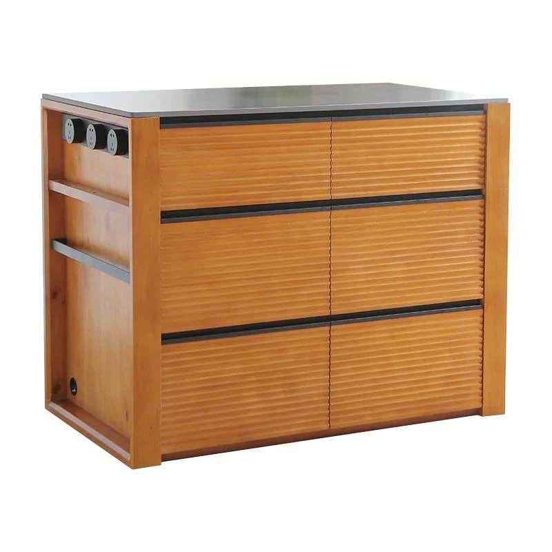Black Stone Hedendaags Kitchen Island Table Solid Wood Base and Drawers 31l