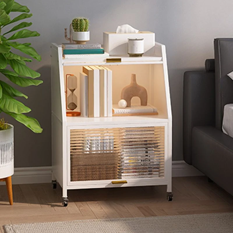 Cabinets Included Night Table Metal Koolzwart / White Nightstand Glass Doors 16l