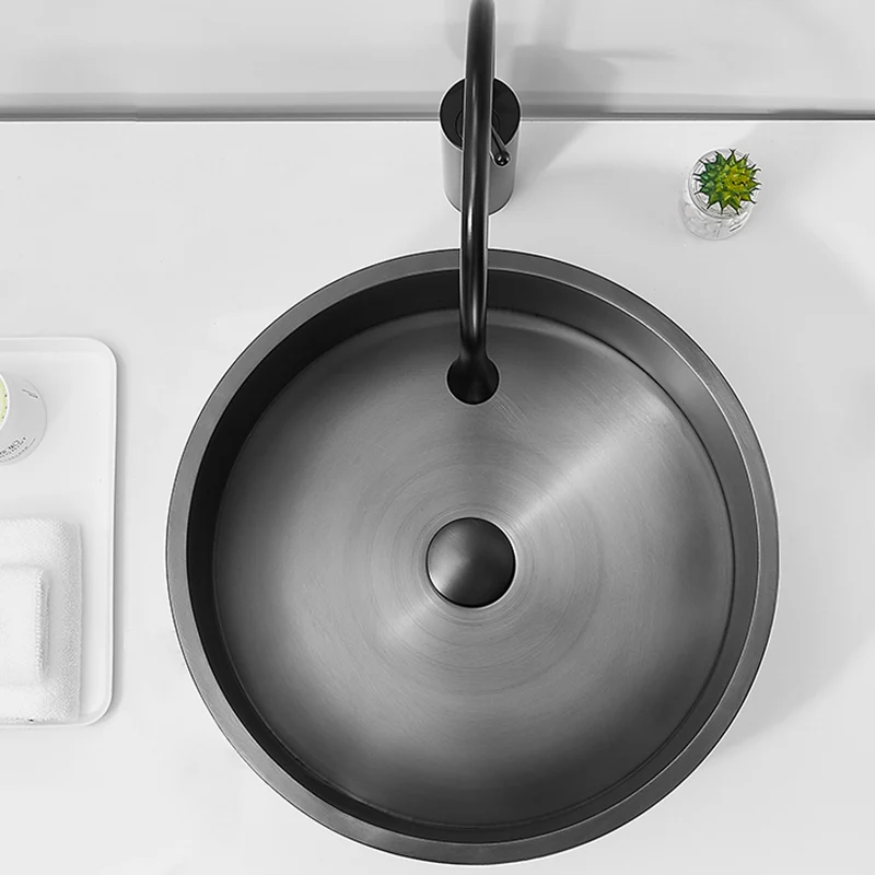 Contemporain Bathroom Sink Metal Round Vessel Bathroom Sink Pop-Up Drain