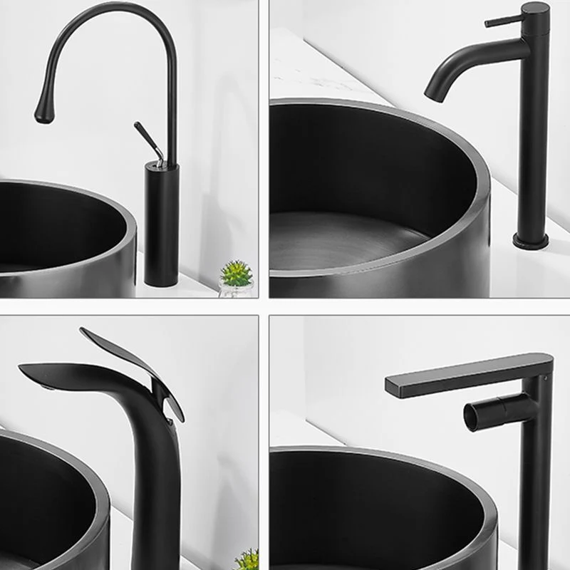 Contemporain Bathroom Sink Metal Round Vessel Bathroom Sink Pop-Up Drain