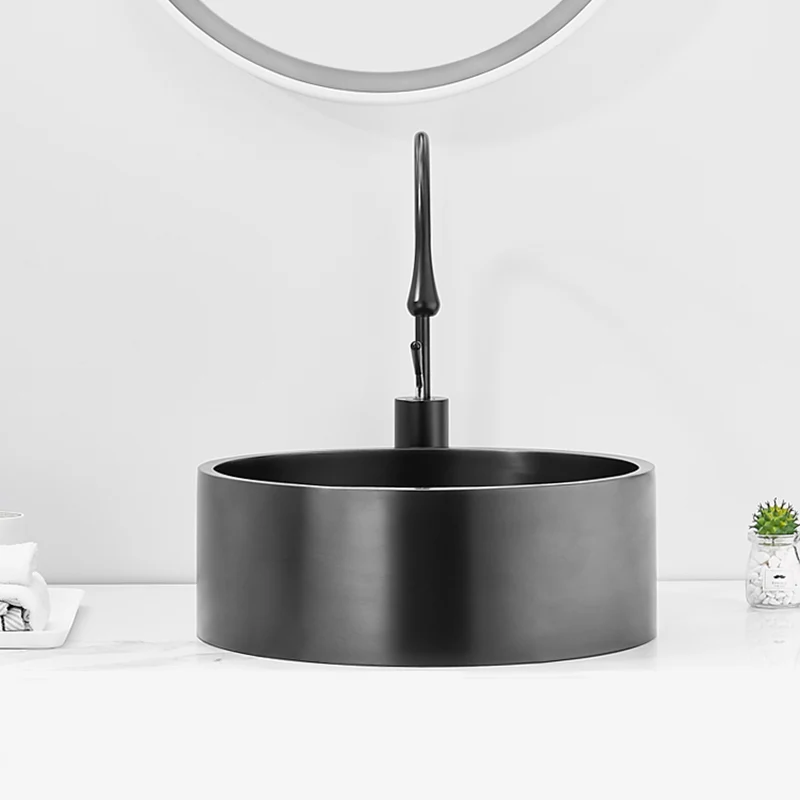 Contemporain Bathroom Sink Metal Round Vessel Bathroom Sink Pop-Up Drain