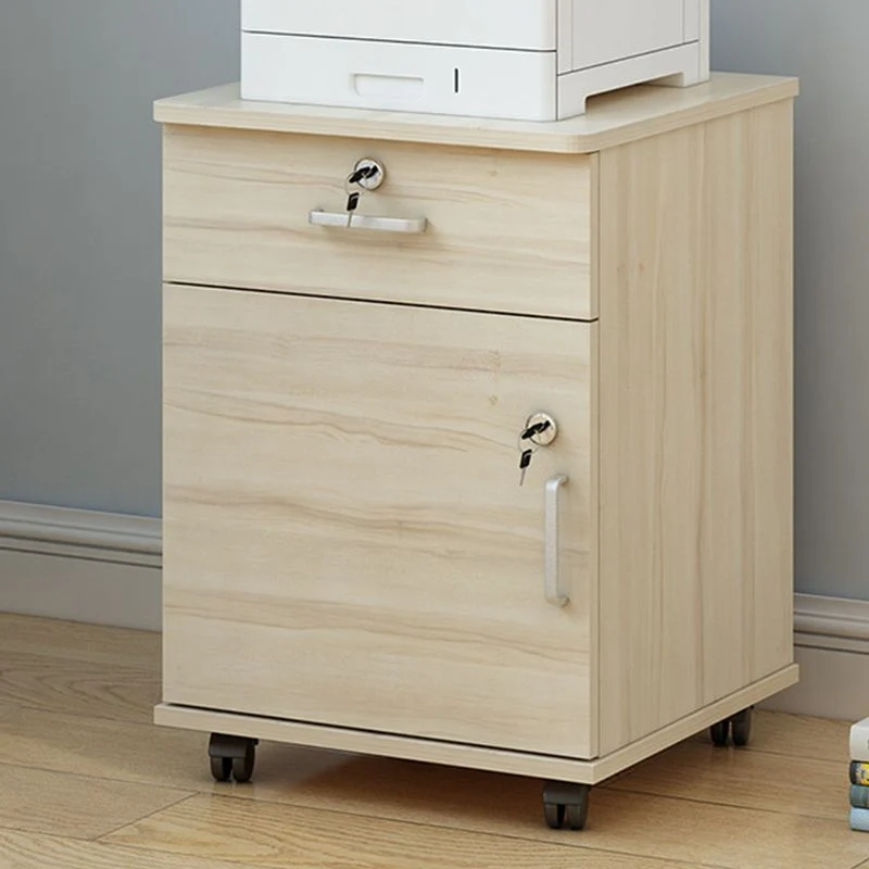 Contemporain Cabinet Wood Locking Drawers Filing Cabinet Wheels Office Natural