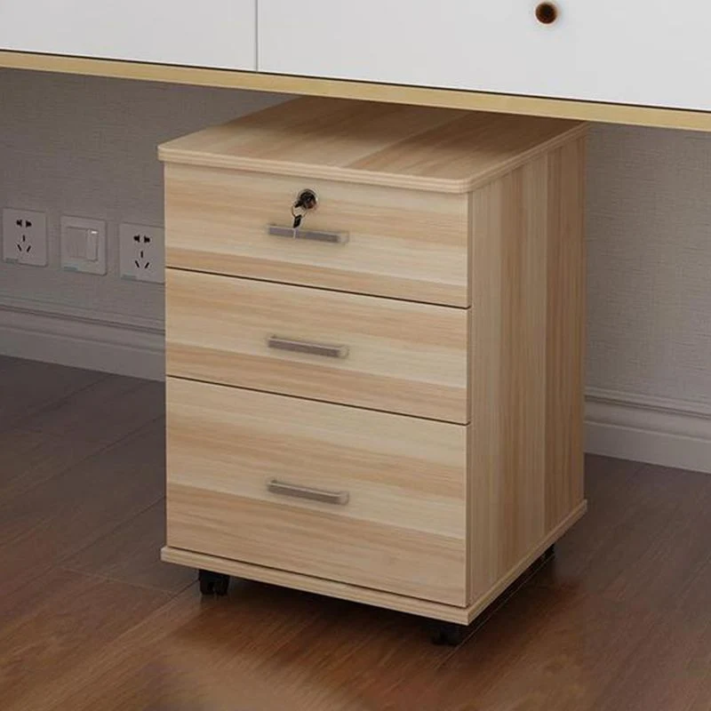 Contemporain Cabinet Wood Locking Drawers Filing Cabinet Wheels Office Natural
