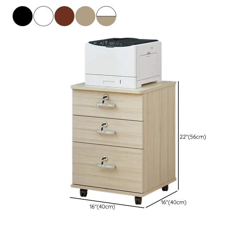 Contemporain Cabinet Wood Locking Drawers Filing Cabinet Wheels Office Natural