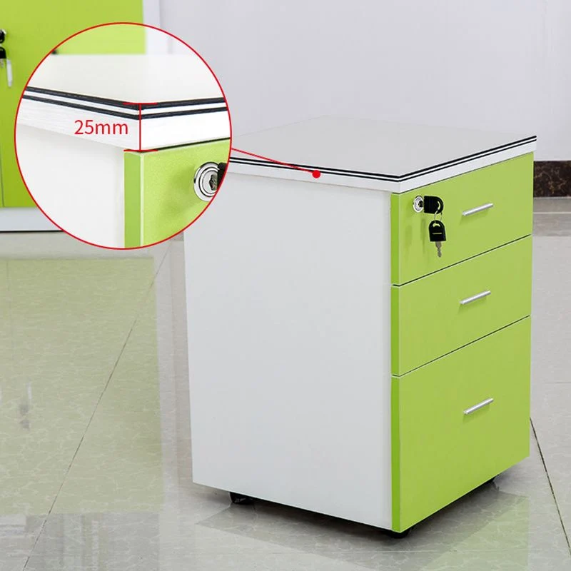 Contemporain Cabinet Wood Locking Drawers Filing Cabinet on Castors Walnut