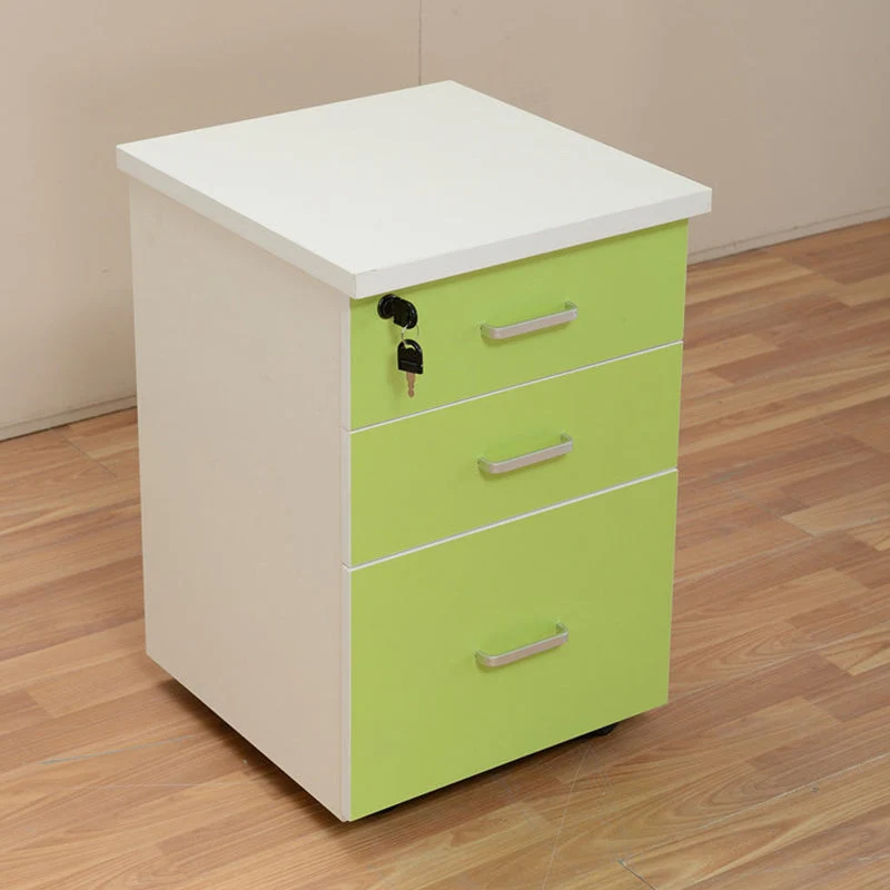 Contemporain Cabinet Wood Locking Drawers Filing Cabinet on Castors Walnut