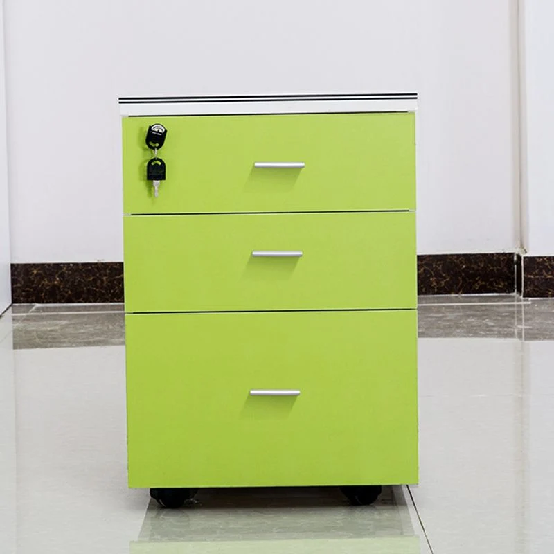 Contemporain Cabinet Wood Locking Drawers Filing Cabinet on Castors Walnut
