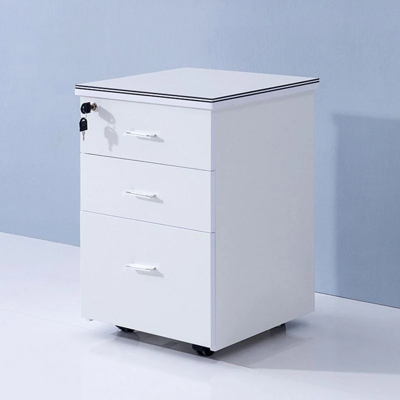 Contemporain Cabinet Wood Locking Drawers Filing Cabinet on Castors Walnut