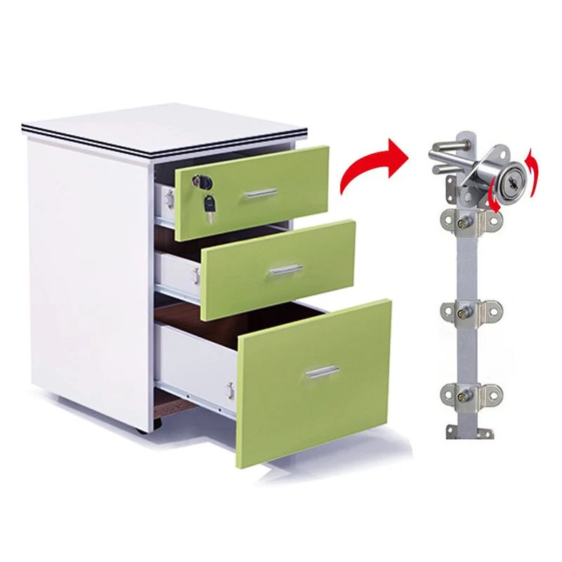 Contemporain Cabinet Wood Locking Drawers Filing Cabinet on Castors Walnut