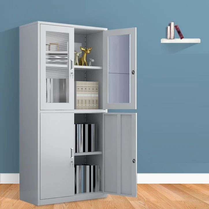 Contemporain Glass Cabinet Locking Drawers and Storage Shelves Filing Cabinet