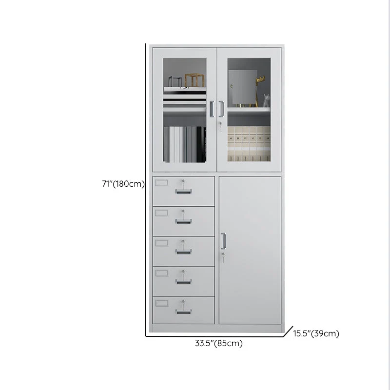 Contemporain Glass Cabinet Locking Drawers and Storage Shelves Filing Cabinet
