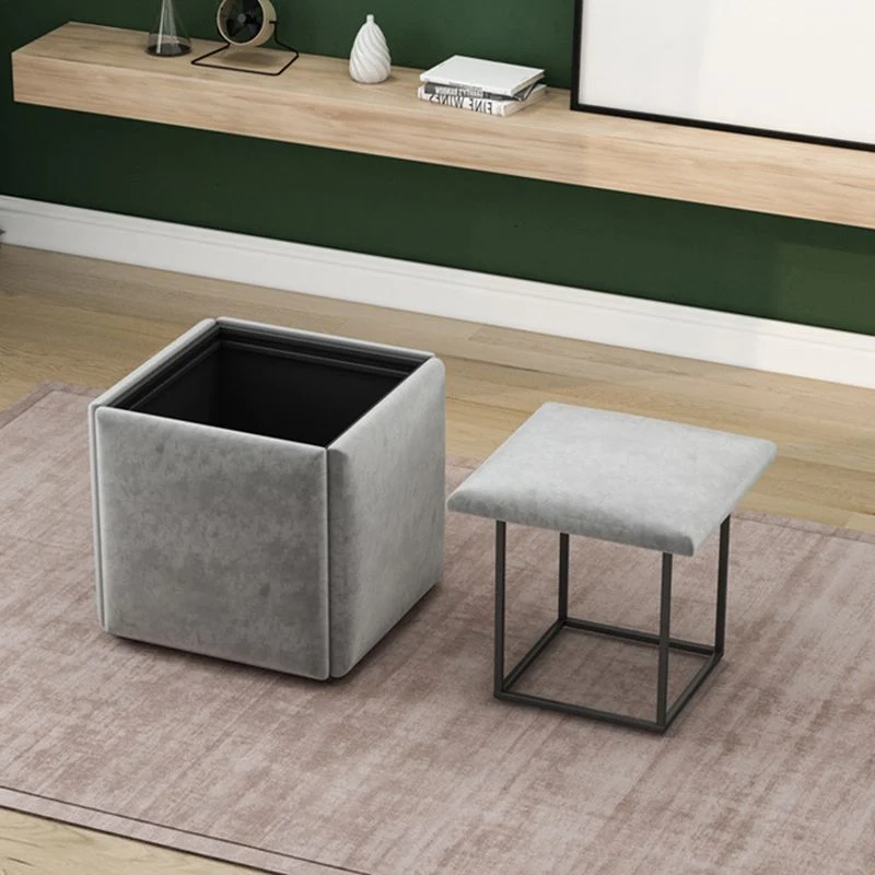 Contemporain Square Pouf Chair Plain Velvet Storage Chair Ottoman 44