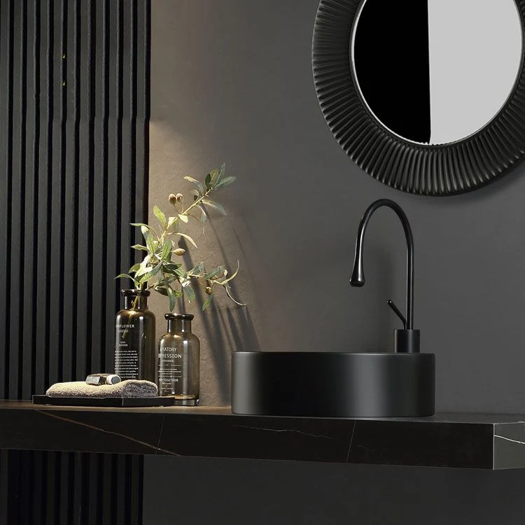 Contemporain Vessel Bathroom Sink Round Porcelain Overflow And Drain Assembly Vessel Sink 14l