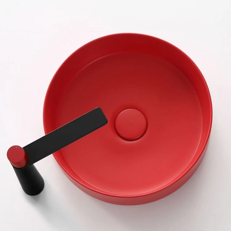 Contemporain Vessel Bathroom Sink Round Porcelain Overflow And Drain Assembly Vessel Sink 14l