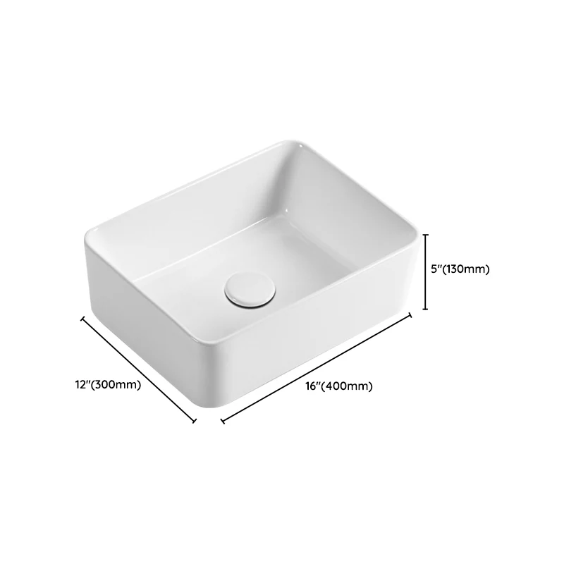 Contemporain Vessel Bathroom Sink Square Porcelain Pop-Up Drain Wash Stand 14l