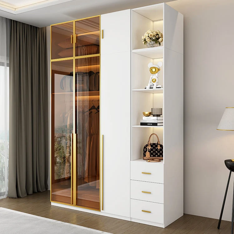 Contemporain White Wood Frame Wardrobe Armoire Freestanding Wardrobe Soft Close Drawers 31