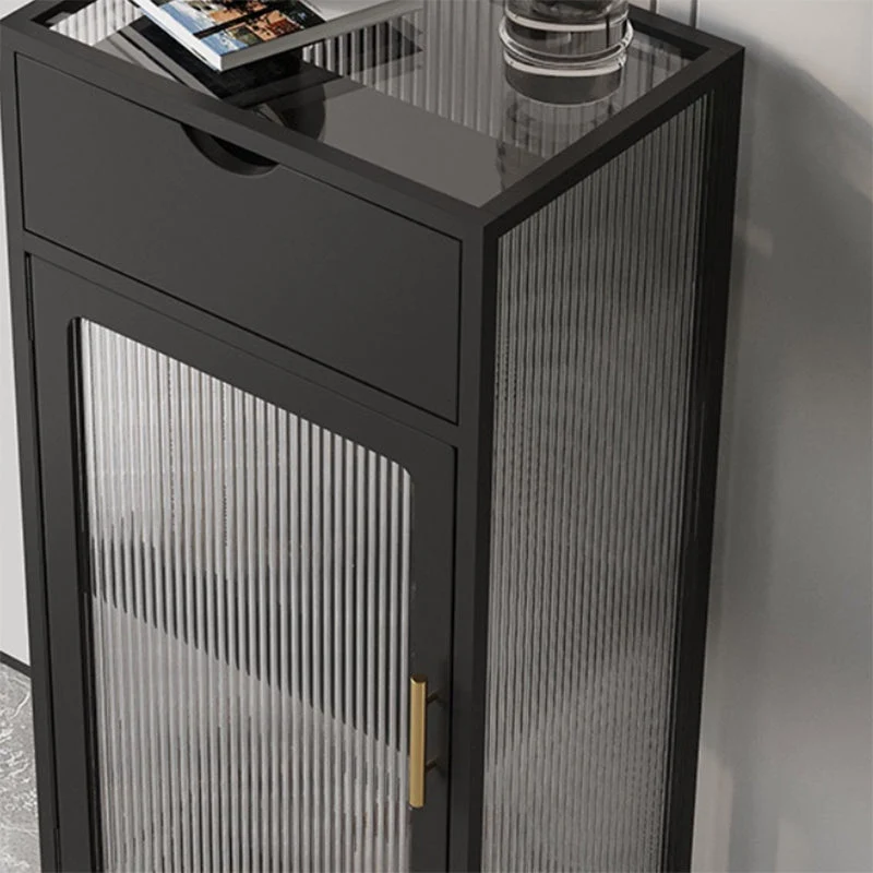 Contemporary Curio Cabinet Metaal Glass Doors Display Stand Drawers Black