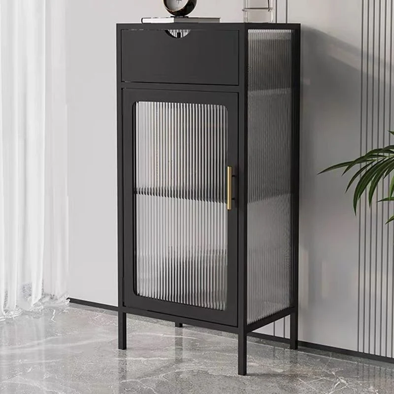 Contemporary Curio Cabinet Metaal Glass Doors Display Stand Drawers Black