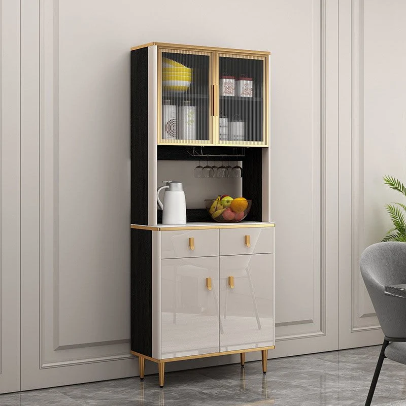 Contemporary Dining Hutch Glaswerk Doors Faux Wood Storage Cabinet Dining Room 31l