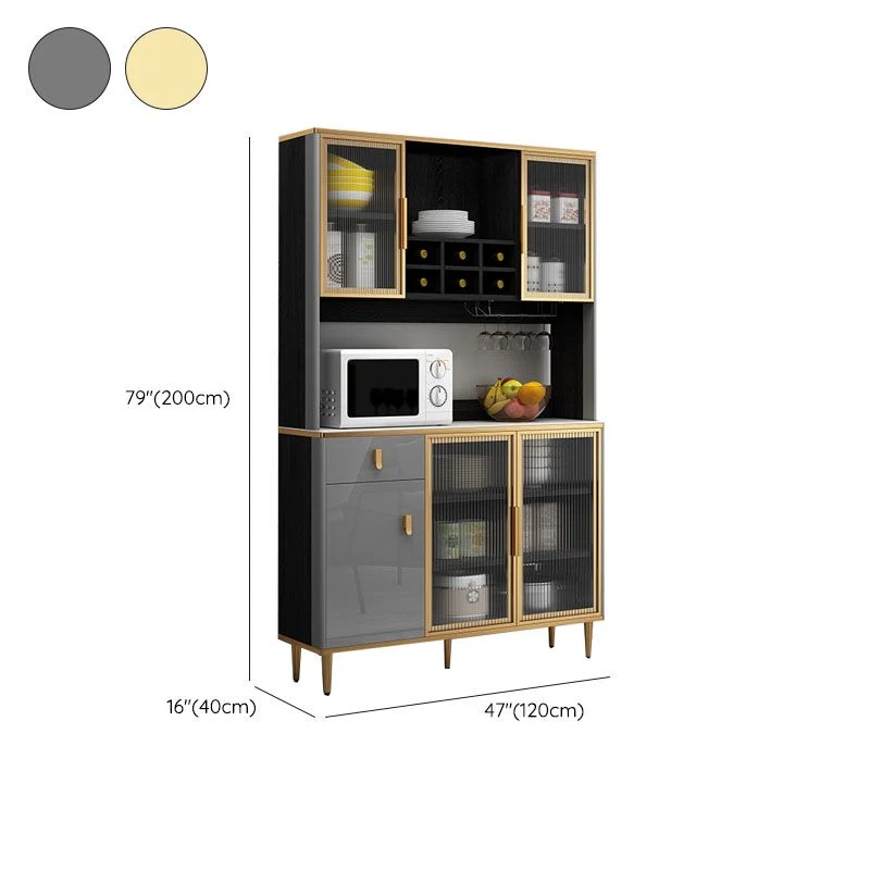 Contemporary Dining Hutch Glaswerk Doors Faux Wood Storage Cabinet Dining Room 31l