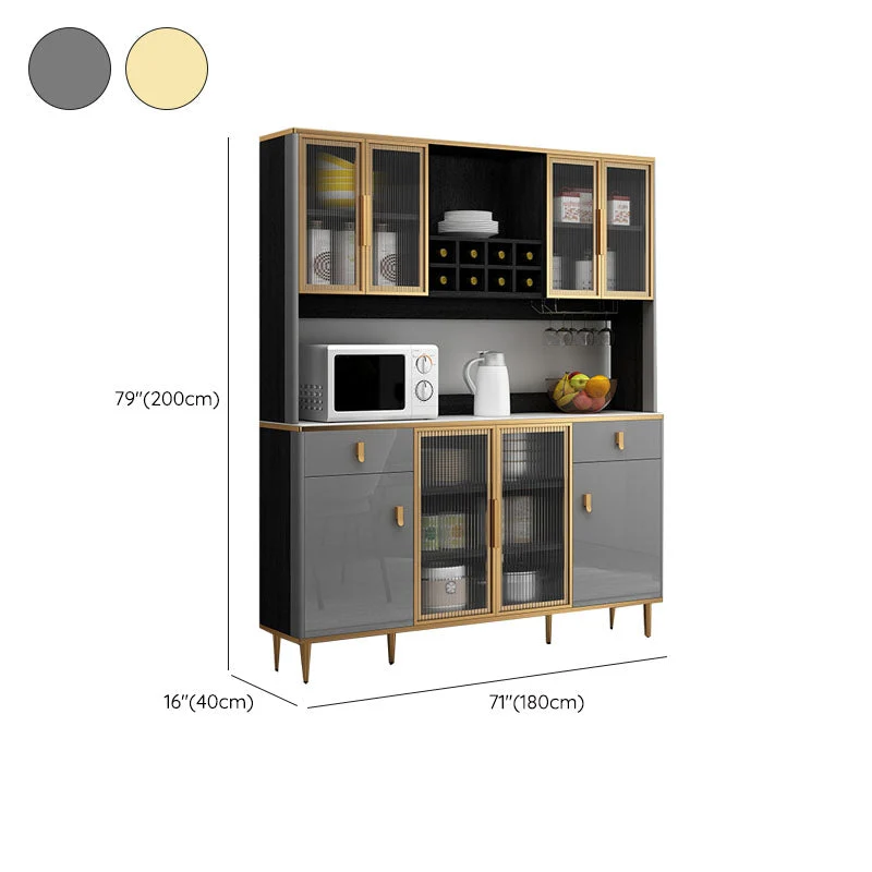Contemporary Dining Hutch Glaswerk Doors Faux Wood Storage Cabinet Dining Room 31l