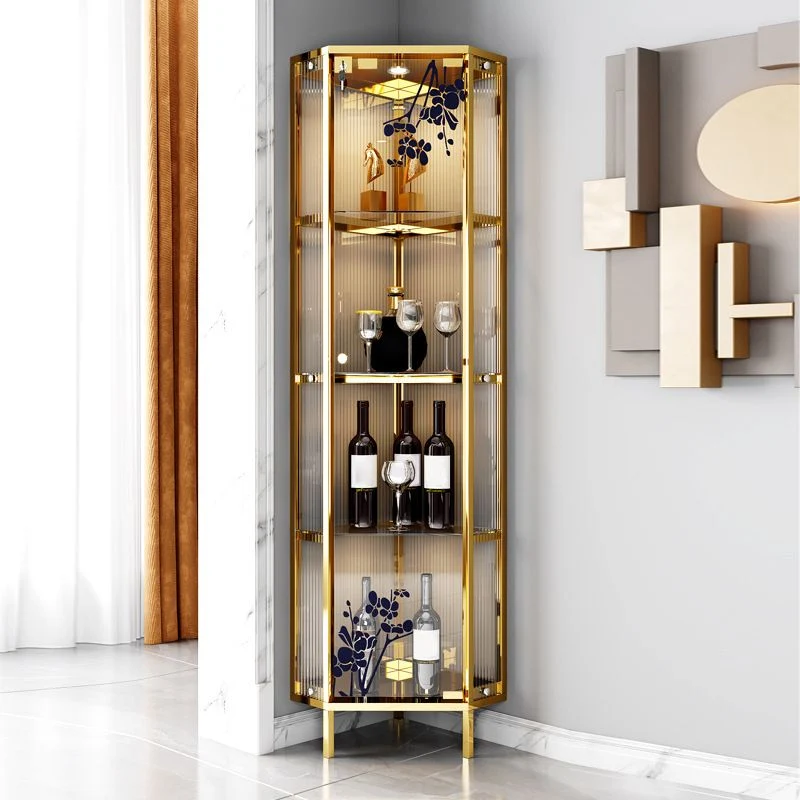 Contemporary Glass Doors Curio Cabinet Van metaal Storage Cabinet Lighting Black