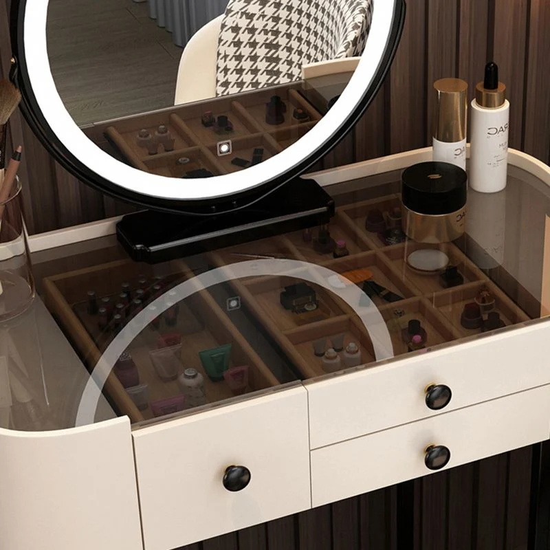 Contemporary Glass Top Make-up Vanity Drawers Natuurhout Frame 24l