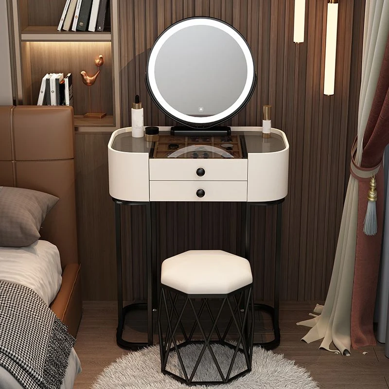 Contemporary Glass Top Make-up Vanity Drawers Natuurhout Frame 24l