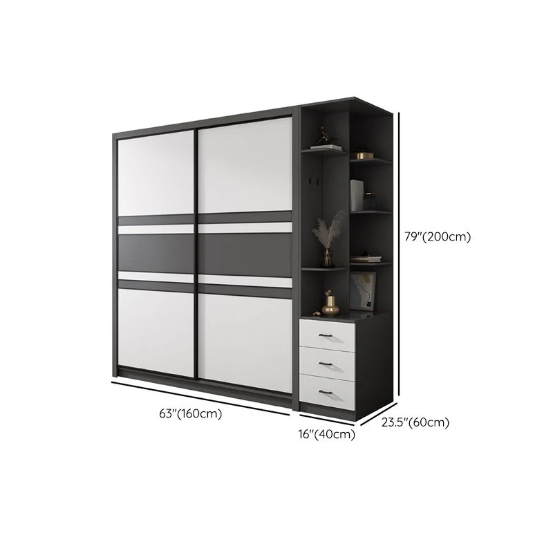 Contemporary Grey and Parelmoer Storage Cabinet Bedroom Cabinet Sliding Doors 47l