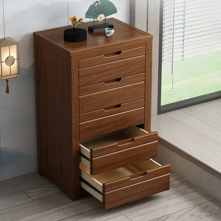 Contemporary Hout Storage Chest Vertical Chest Brown Drawers Red