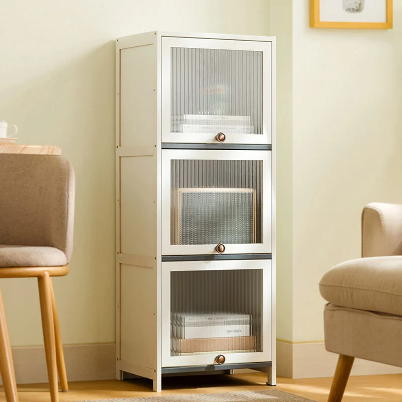 Contemporary Ivoor Cabinet Glass Doors and Legs Solid Wood 12l