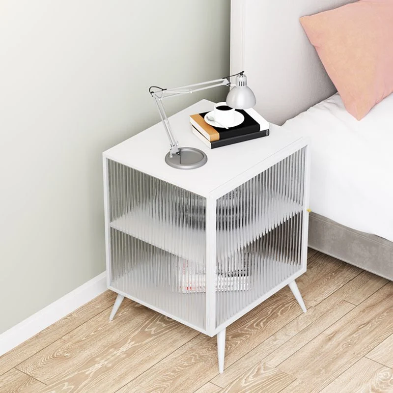 Contemporary Metaal Nightstand Lower Shelf Bedside Cabinet Door Bedroom White