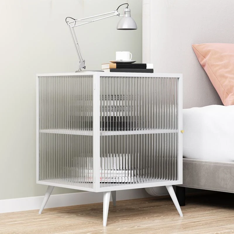 Contemporary Metaal Nightstand Lower Shelf Bedside Cabinet Door Bedroom White