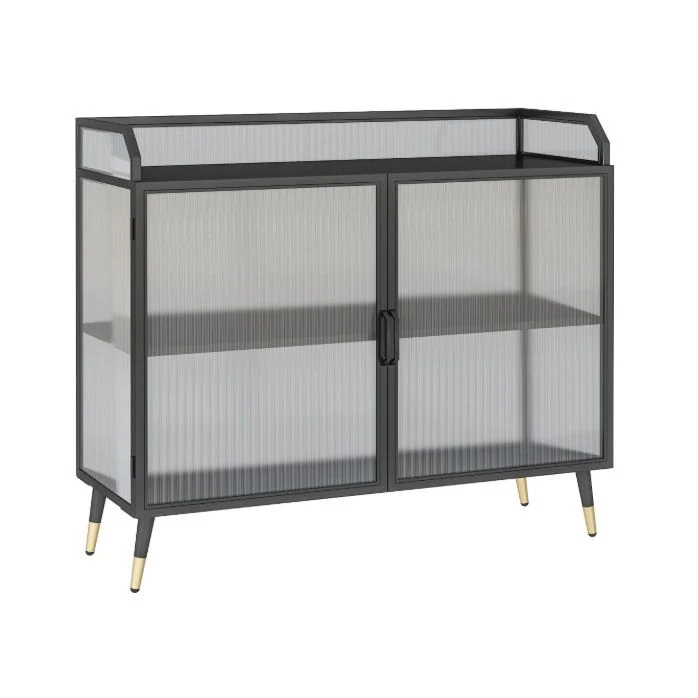 Contemporary Metal China Cabinet Glaswerk Doors Storage Cabinet Dining Room 31l
