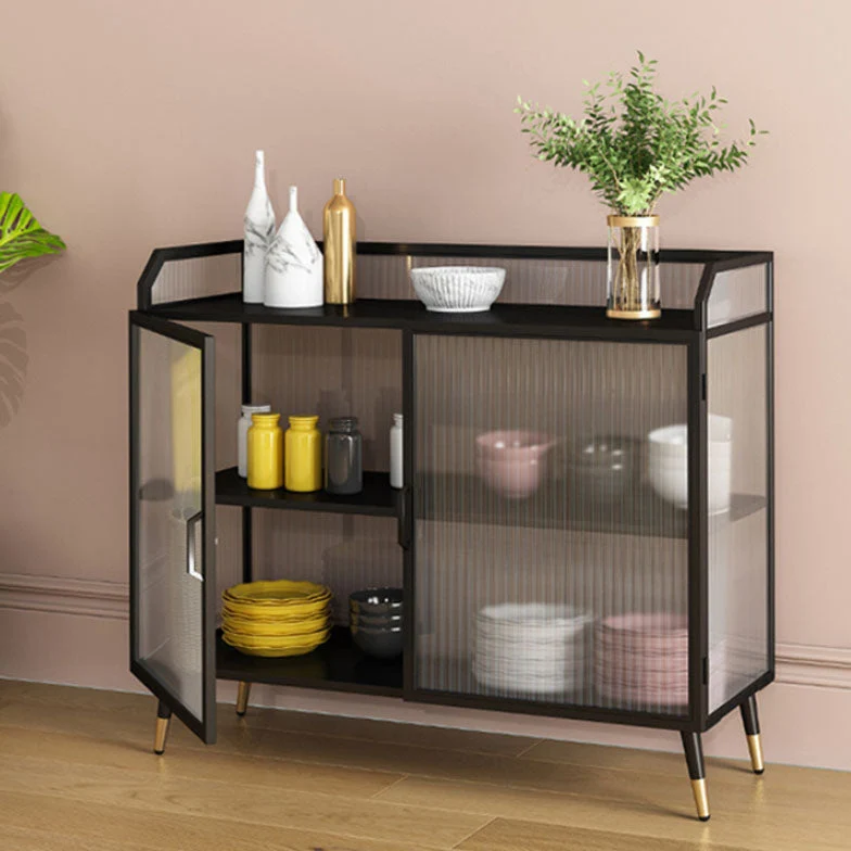 Contemporary Metal China Cabinet Glaswerk Doors Storage Cabinet Dining Room 31l