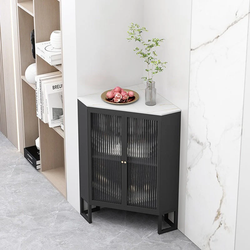 Contemporary Metal Display Stand Glaswerk Doors Hutch Cabinet Doors Dining Room Black