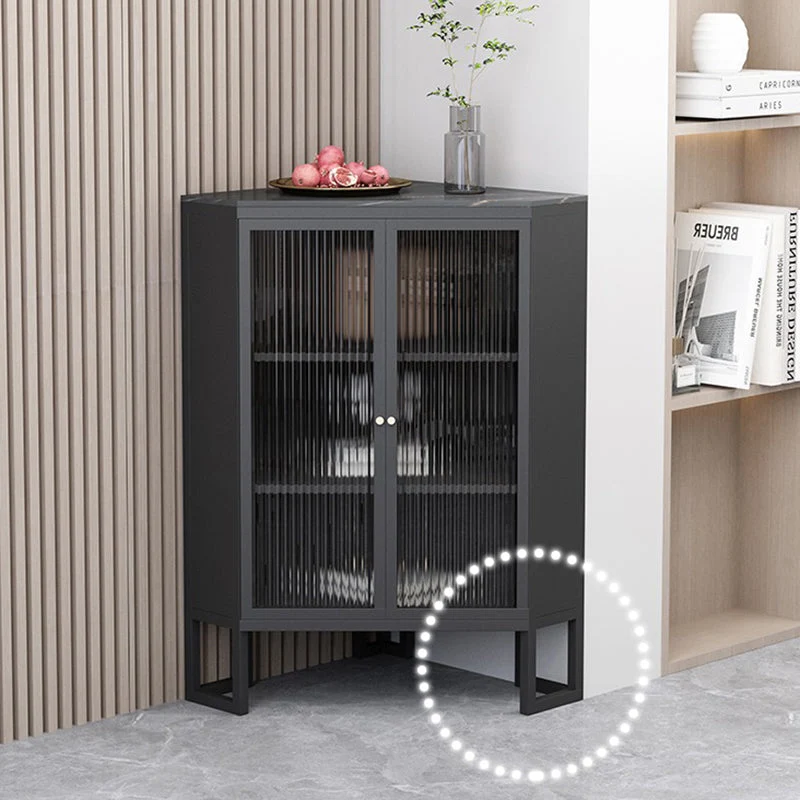 Contemporary Metal Display Stand Glaswerk Doors Hutch Cabinet Doors Dining Room Black