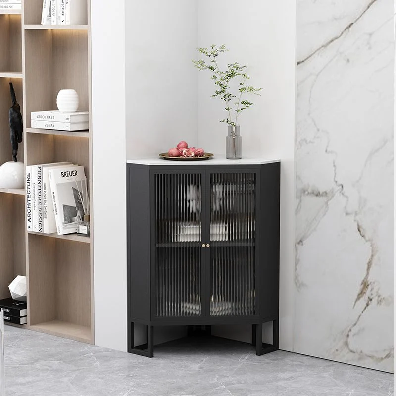 Contemporary Metal Display Stand Glaswerk Doors Hutch Cabinet Doors Dining Room Black