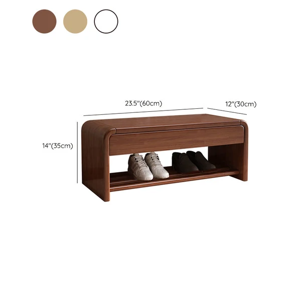 Contemporary Rubberen Wood Bench Rectangle Storage Accent Bench Drawer
