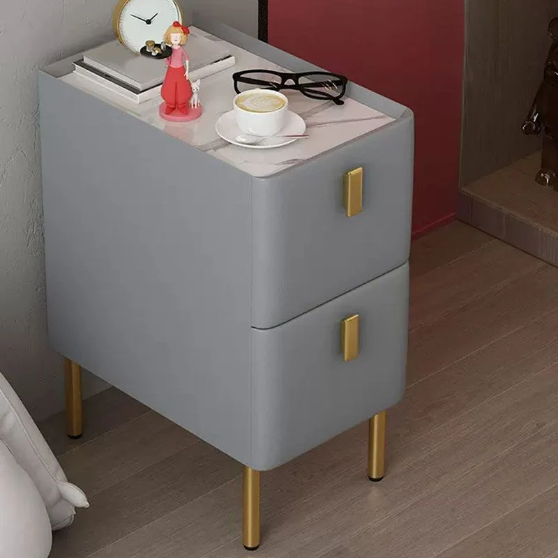 Contemporary Stone Bedside Cabinet 2 Wood Drawers Bedroom 10l