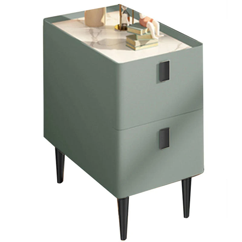 Contemporary Stone Bedside Cabinet 2 Wood Drawers Bedroom 10l