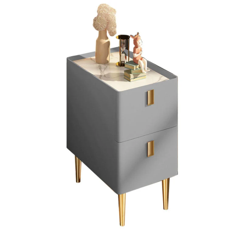 Contemporary Stone Bedside Cabinet 2 Wood Drawers Bedroom 10l