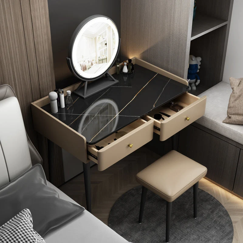 Contemporary Stone Top Make-up Vanity 2 Storage Drawers 31