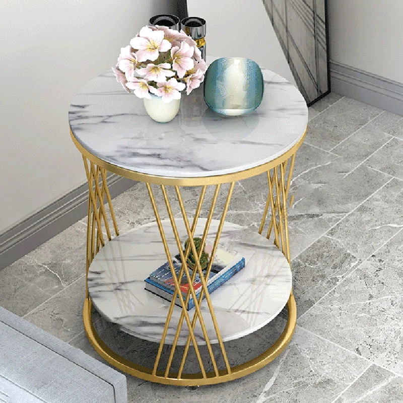 Contemporary Storage Frame End Table Round End Table Slate Top 16l