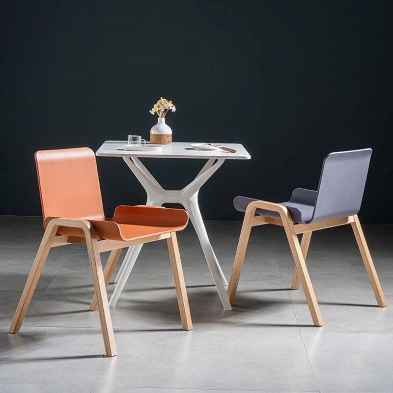 Contemporary Style Dining Chairs Armless Chairs Kitchen Hout Legs Navy