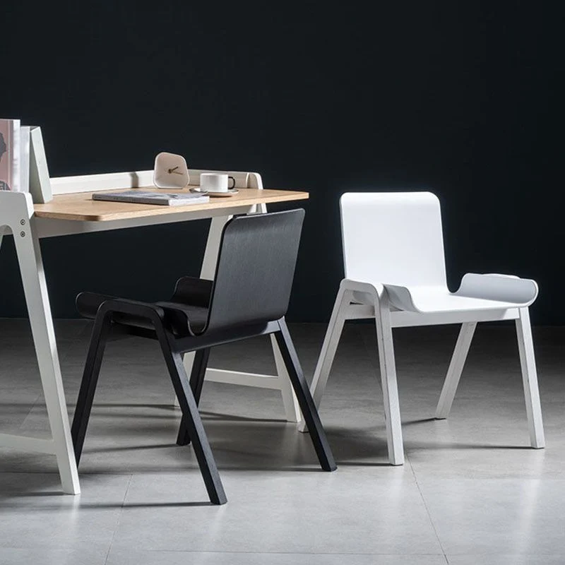 Contemporary Style Dining Chairs Armless Chairs Kitchen Hout Legs Navy