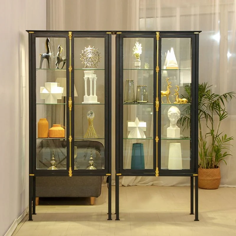 Contemporary Van metaal Curio Cabinet Glass Doors Hutch Cabinet Lighting 31l