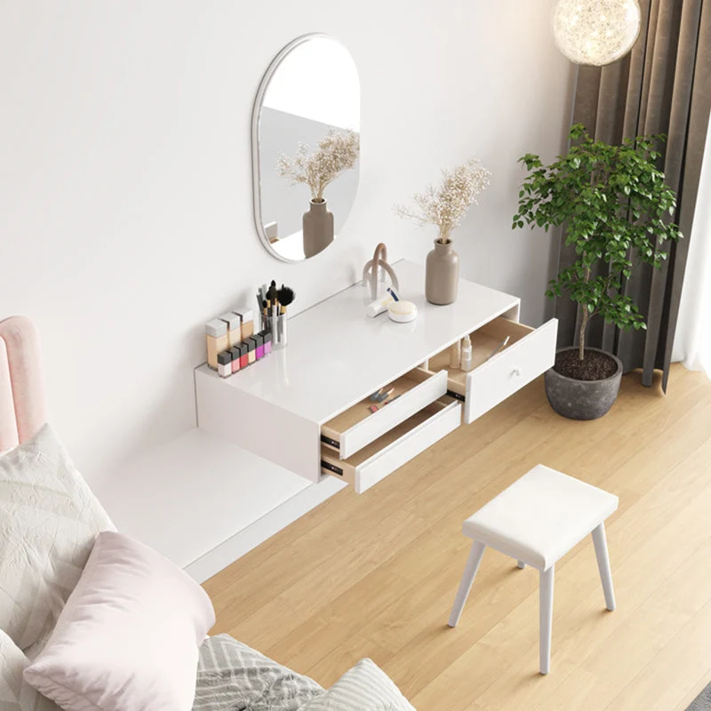 Contemporary Vanity 3 Storage Drawers Dresser Mirror Stool Ivoor None